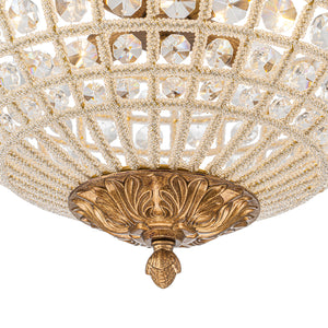 French Antique Brass Bronze Crystal Round Cage Chandelier