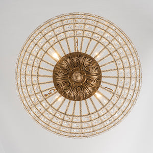 French Antique Brass Bronze Crystal Round Cage Chandelier