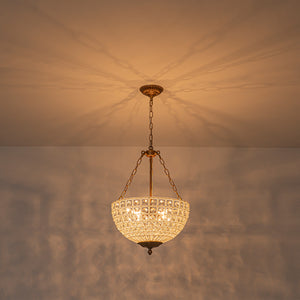 French Antique Brass Bronze Crystal Round Cage Chandelier