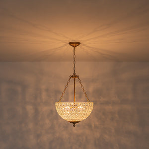 French Antique Brass Bronze Crystal Round Cage Chandelier