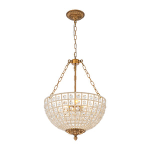 French Antique Brass Bronze Crystal Round Cage Chandelier