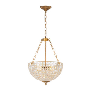 French Antique Brass Bronze Crystal Round Cage Chandelier