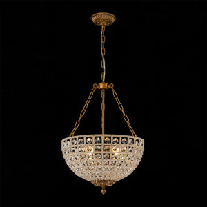 French Antique Brass Bronze Crystal Round Cage Chandelier