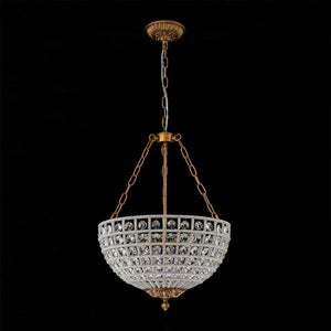 French Antique Brass Bronze Crystal Round Cage Chandelier