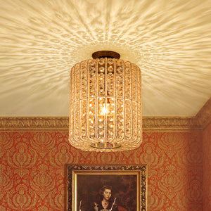 French Antique Brass Crystal Accented Lantern Semi Flush Mount