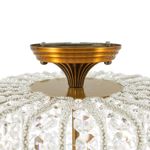 French Antique Brass Crystal Accented Lantern Semi Flush Mount