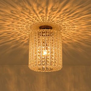 French Antique Brass Crystal Accented Lantern Semi Flush Mount