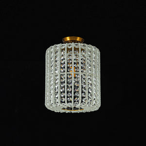French Antique Brass Crystal Accented Lantern Semi Flush Mount