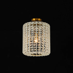 French Antique Brass Crystal Accented Lantern Semi Flush Mount