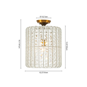 French Antique Brass Crystal Accented Lantern Semi Flush Mount