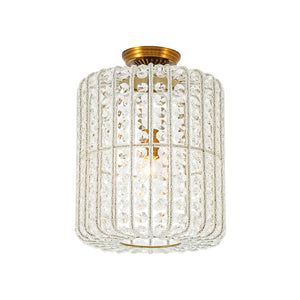 French Antique Brass Crystal Accented Lantern Semi Flush Mount