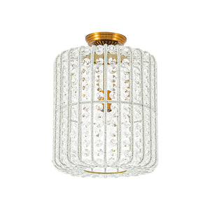 French Antique Brass Crystal Accented Lantern Semi Flush Mount