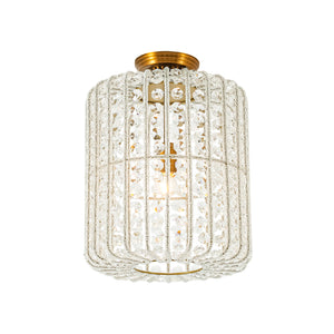 French Antique Brass Crystal Accented Lantern Semi Flush Mount
