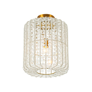 French Antique Brass Crystal Accented Lantern Semi Flush Mount