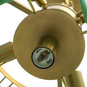 French Art Deco Brass Green Swirl Glass Round Tiered Chandelier