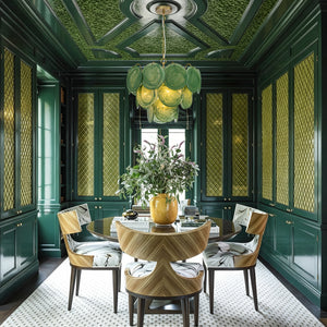 French Art Deco Brass Green Swirl Glass Round Tiered Chandelier
