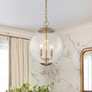 French Brass Candle Style Clear Glass Globe Pendant Light