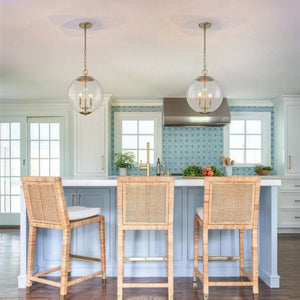 French Brass Candle Style Clear Glass Globe Pendant Light