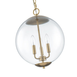 French Brass Candle Style Clear Glass Globe Pendant Light