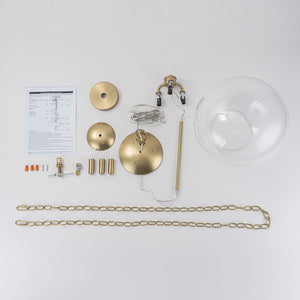French Brass Candle Style Clear Glass Globe Pendant Light