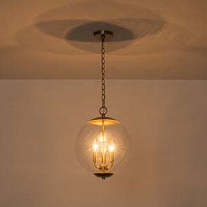 French Brass Candle Style Clear Glass Globe Pendant Light