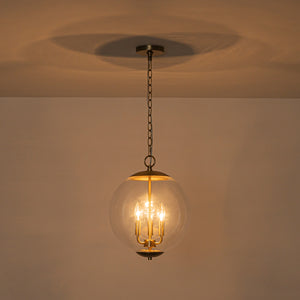 French Brass Candle Style Clear Glass Globe Pendant Light
