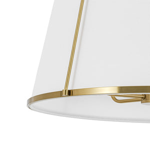 French Brass Large White Fabric Drum Lantern Chandelier