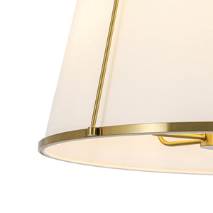 French Brass Large White Fabric Drum Lantern Chandelier