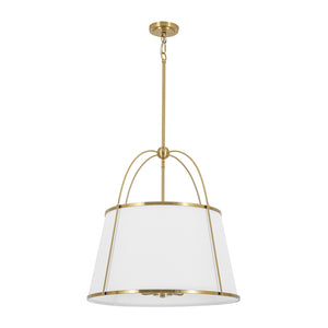French Brass Large White Fabric Drum Lantern Chandelier