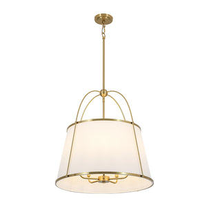 French Brass Large White Fabric Drum Lantern Chandelier