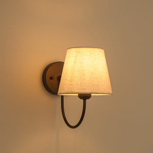 French Country 1-Light Beige Fabric Cone Armed Wall Sconce