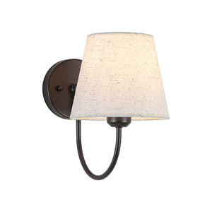 French Country 1-Light Beige Fabric Cone Armed Wall Sconce
