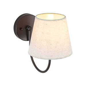 French Country 1-Light Beige Fabric Cone Armed Wall Sconce