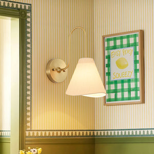French Country 1-Light Beige Woven Fabric Cone Wall Sconce