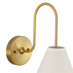 French Country 1-Light Beige Woven Fabric Cone Wall Sconce