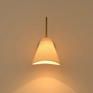 French Country 1-Light Beige Woven Fabric Cone Wall Sconce