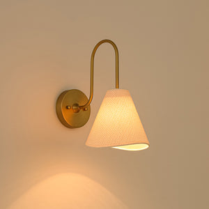 French Country 1-Light Beige Woven Fabric Cone Wall Sconce