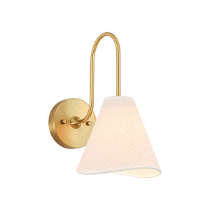 French Country 1-Light Beige Woven Fabric Cone Wall Sconce