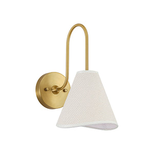 French Country 1-Light Beige Woven Fabric Cone Wall Sconce