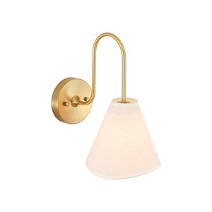 French Country 1-Light Beige Woven Fabric Cone Wall Sconce