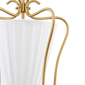French Country 1-Light Pleated Fabric Brass Lantern Pendant