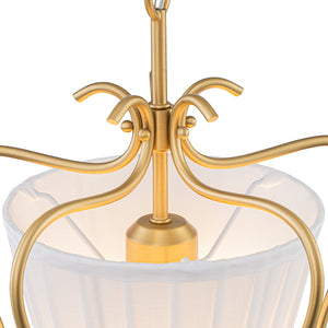 French Country 1-Light Pleated Fabric Brass Lantern Pendant