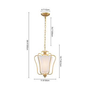 French Country 1-Light Pleated Fabric Brass Lantern Pendant