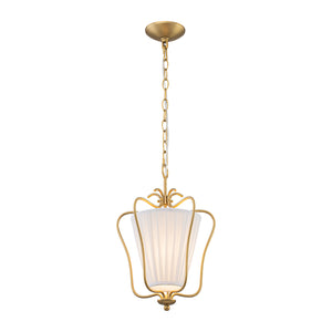 French Country 1-Light Pleated Fabric Brass Lantern Pendant
