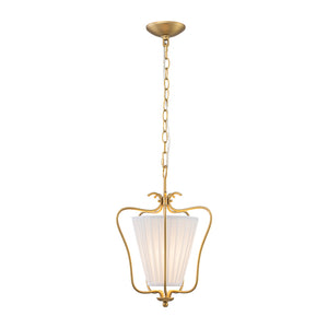 French Country 1-Light Pleated Fabric Brass Lantern Pendant