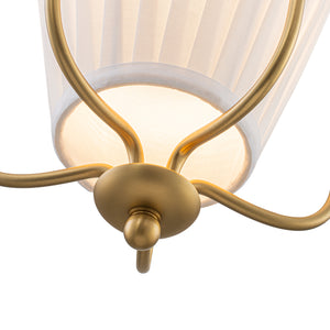 French Country 1-Light Pleated Fabric Brass Lantern Pendant