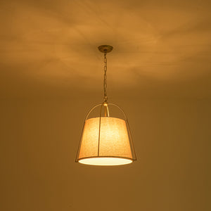 French Country 4-Light Ivory Linen Conical Drum Cage Pendant