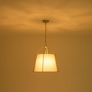 French Country 4-Light Ivory Linen Conical Drum Cage Pendant