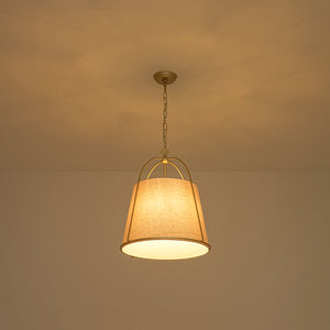 French Country 4-Light Ivory Linen Conical Drum Cage Pendant