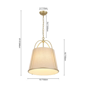 French Country 4-Light Ivory Linen Conical Drum Cage Pendant